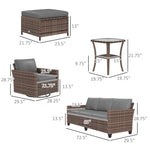 '-Outsunny 6-Piece Rattan Patio Furniture Set with 3-Seater Sofa, Swivel Rocking Chairs, Footstools, 2 Tier Table, Mixed Brown - Outdoor Style Company