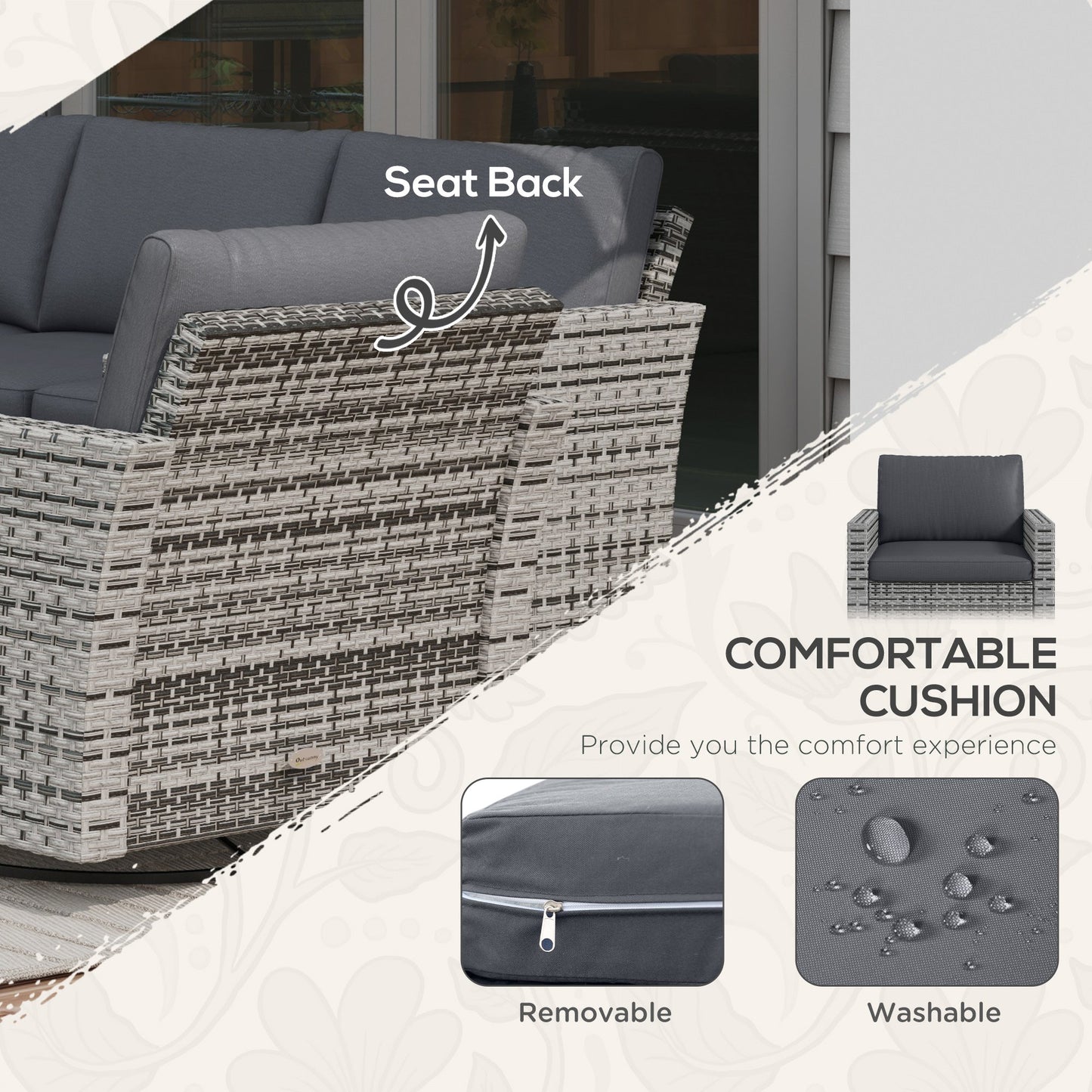 '-Outsunny 6-Piece Rattan Patio Furniture Set with 3-Seater Sofa, Swivel Rocking Chairs, Footstools, 2 Tier Table, Mixed Gray - Outdoor Style Company