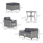 '-Outsunny 6-Piece Rattan Patio Furniture Set with 3-Seater Sofa, Swivel Rocking Chairs, Footstools, 2 Tier Table, Mixed Gray - Outdoor Style Company