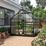 '-Outsunny 6' x 10' x 7' Polycarbonate Greenhouse, Heavy Duty Outdoor Aluminum Greenhouse Kit with Vent and Door for Backyard Garden, Gray - Outdoor Style Company