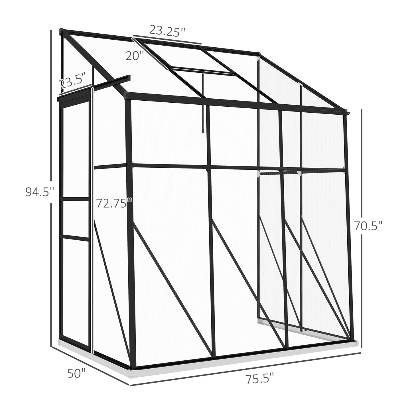 '-Outsunny 6' x 4' Walk-in Polycarbonate Greenhouse Lean-to Aluminum Green House with Rain Gutter and Foundation, Black - Outdoor Style Company