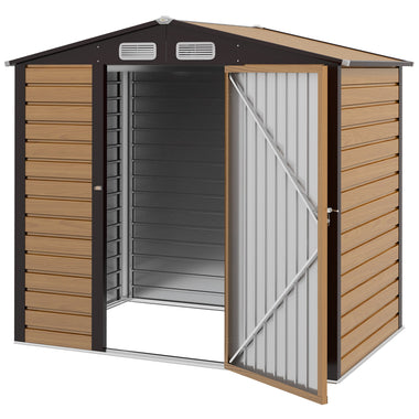 -Outsunny 6 x 4ft Metal Outdoor Storage Shed, Garden Shed House with Vents, for Yard, Patio, Lawn, Oak - Outdoor Style Company