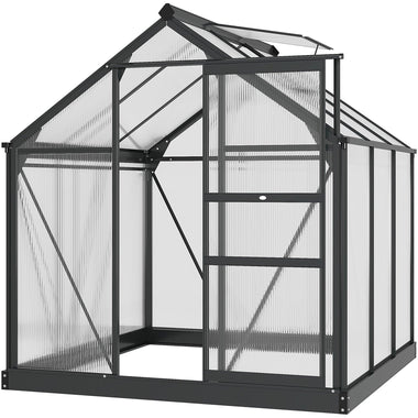 '-Outsunny 6' x 6' x 7' Polycarbonate Greenhouse, Outdoor Aluminum Walk-in Green House Kit with Vent and Door for Backyard Garden, Gray - Outdoor Style Company