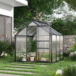-Outsunny 6' x 6' x 7' Polycarbonate Greenhouse, Outdoor Aluminum Walk-in Green House Kit with Vent and Door for Backyard Garden, Gray - Outdoor Style Company