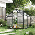 -Outsunny 6' x 8' x 7' Polycarbonate Greenhouse, Outdoor Aluminum Walk-in Greenhouse Kit with Vent and Door for Backyard Garden, Gray - Outdoor Style Company