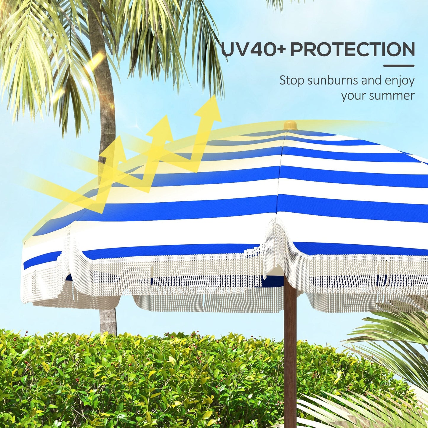 '-Outsunny 6.2' Beach Umbrella for Travel, Vent, Ruffles, Carry Bag, Portable Outdoor Umbrella for Garden, Blue - Outdoor Style Company