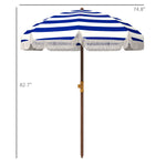 '-Outsunny 6.2' Beach Umbrella for Travel, Vent, Ruffles, Carry Bag, Portable Outdoor Umbrella for Garden, Blue - Outdoor Style Company