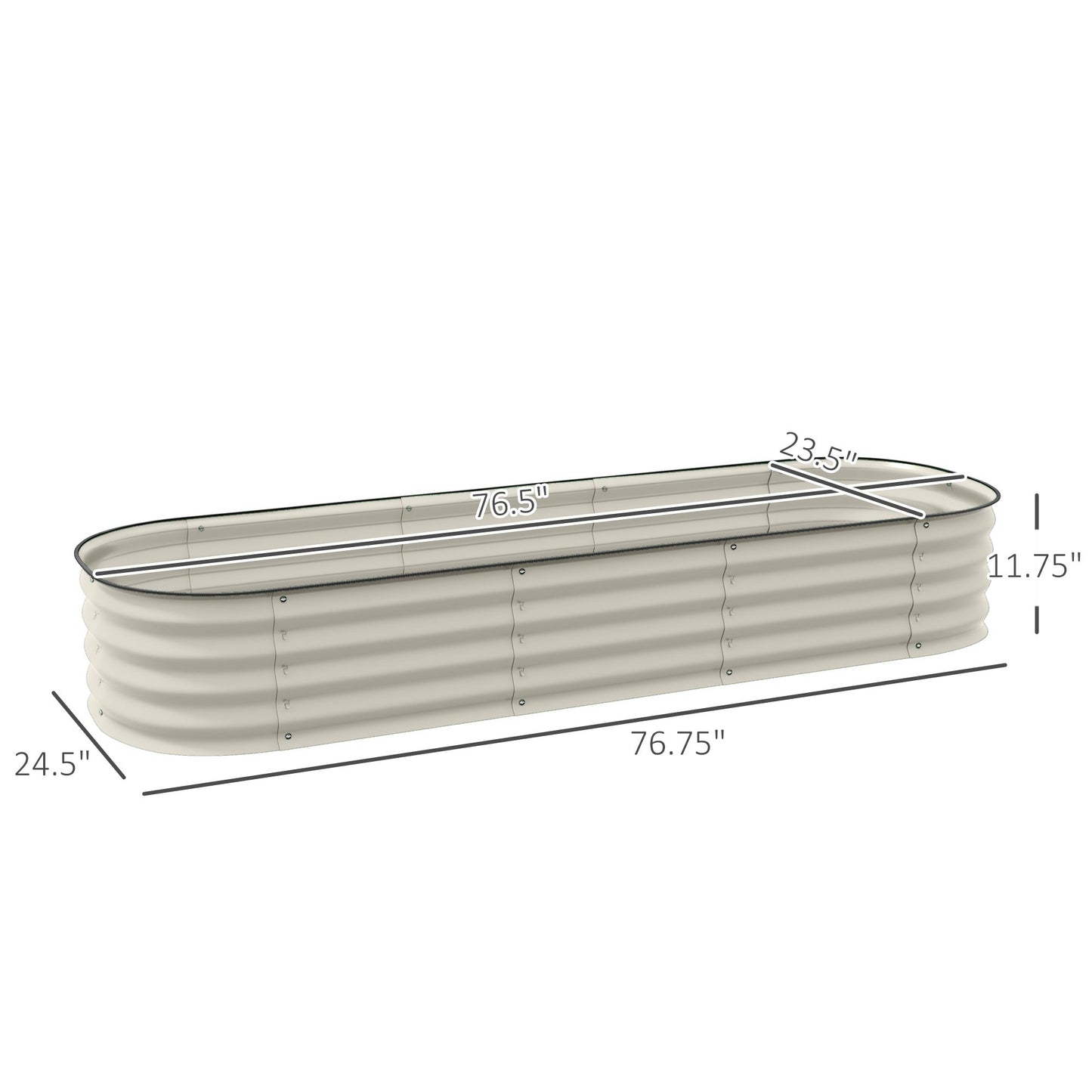 '-Outsunny 6.4 x 2 x 1ft Galvanized Raised Garden Bed Kit, Metal Planter Box with Safety Edging, Cream - Outdoor Style Company