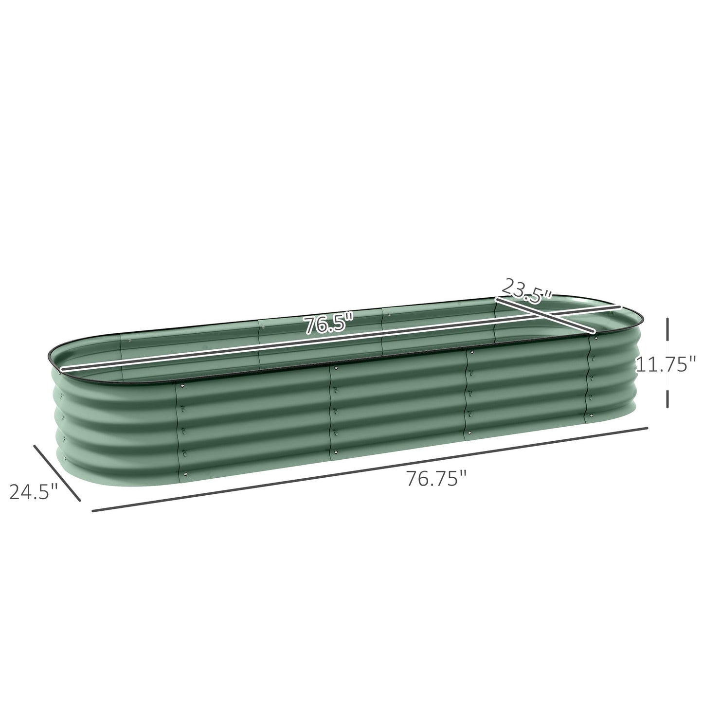 -Outsunny 6.4 x 2 x 1ft Galvanized Raised Garden Bed Kit, Metal Planter Box with Safety Edging, Green - Outdoor Style Company