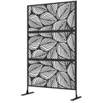 '-Outsunny 6.5' Decorative Outdoor Divider, Metal Privacy Screen with Stand, Leaf Motif, Black - Outdoor Style Company