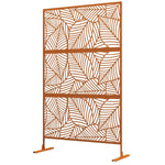 '-Outsunny 6.5' Decorative Outdoor Divider, Metal Privacy Screen with Stand, Leaf Motif, Brown - Outdoor Style Company