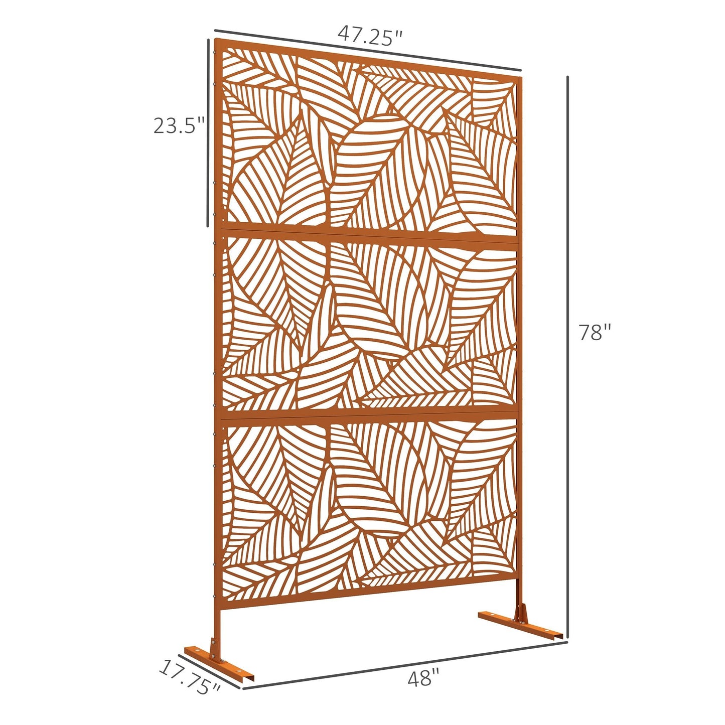 '-Outsunny 6.5' Decorative Outdoor Divider, Metal Privacy Screen with Stand, Leaf Motif, Brown - Outdoor Style Company