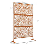 '-Outsunny 6.5' Decorative Outdoor Divider, Metal Privacy Screen with Stand, Leaf Motif, Brown - Outdoor Style Company