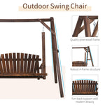 '-Outsunny 6.5' Outdoor Rustic Loveseat Swing, Patio Swing Chair, 2-Person Solid Wood Natural Log Garden Swing, Carbonized - Outdoor Style Company