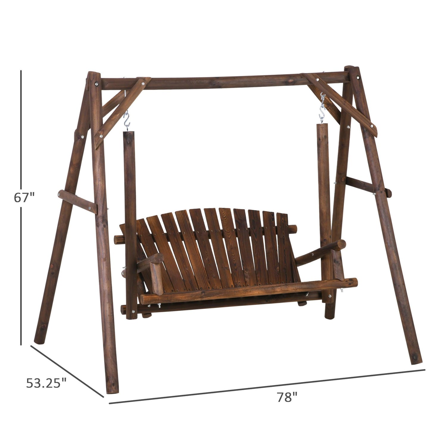 '-Outsunny 6.5' Outdoor Rustic Loveseat Swing, Patio Swing Chair, 2-Person Solid Wood Natural Log Garden Swing, Carbonized - Outdoor Style Company