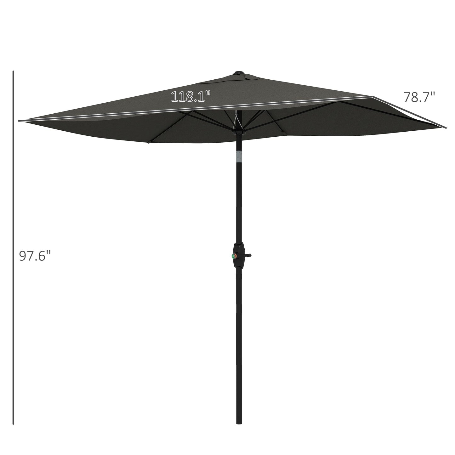 '-Outsunny 6.5' x 10' Rectangular Outdoor Patio Table Market Umbrella with Crank and Push Button Tilt, Dark Gray - Outdoor Style Company