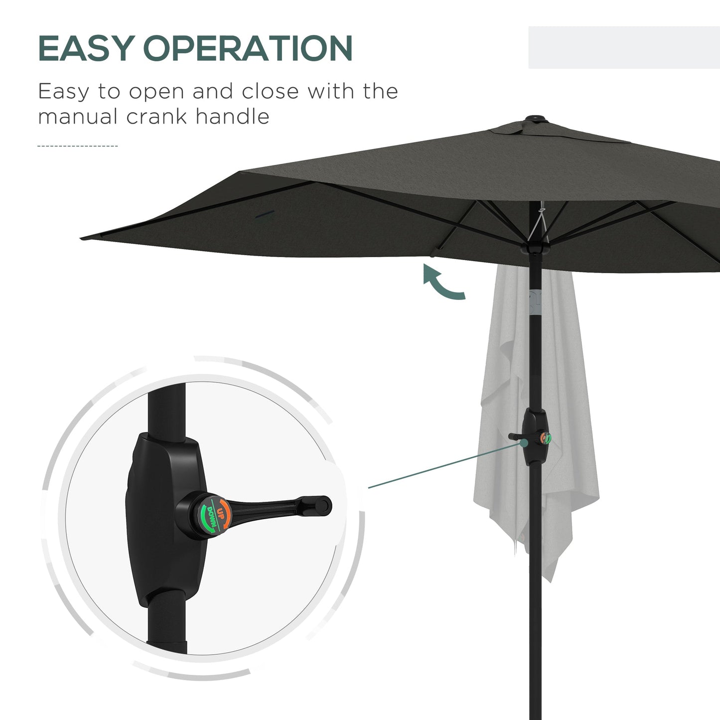 '-Outsunny 6.5' x 10' Rectangular Outdoor Patio Table Market Umbrella with Crank and Push Button Tilt, Dark Gray - Outdoor Style Company