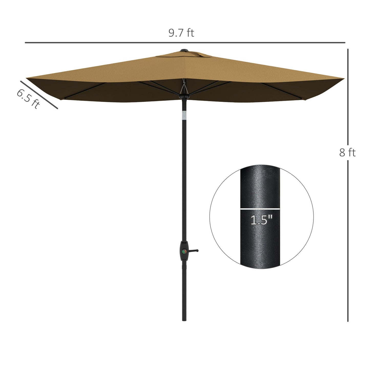 '-Outsunny 6.6 X 10 ft Rectangular Market Umbrella Patio Outdoor Table Umbrellas with Crank & Push Button Tilt, Coffee - Outdoor Style Company