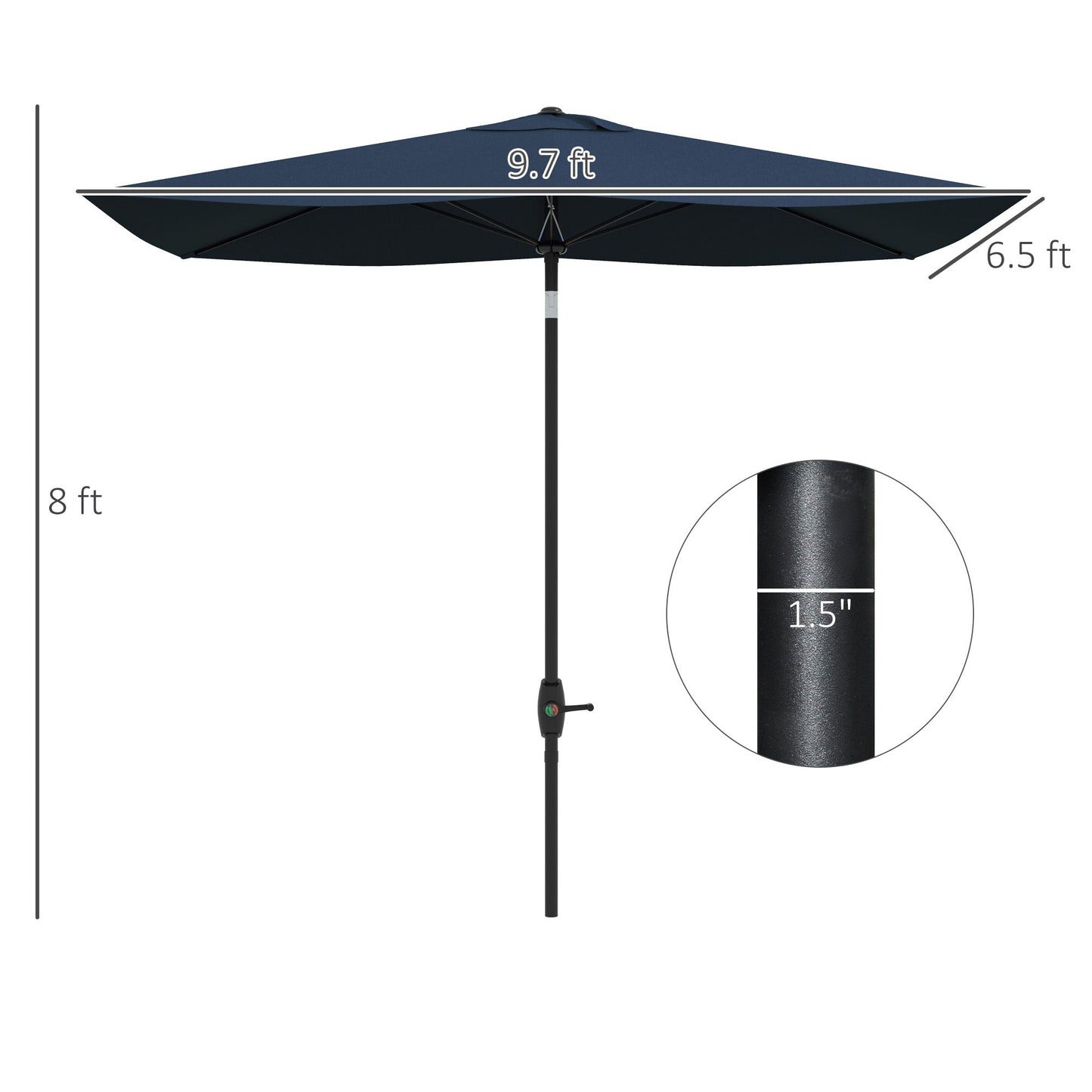 '-Outsunny 6.6 X 10 ft Rectangular Patio Umbrella Outdoor Table Market Umbrella with Crank & Push Button Tilt for Garden, Lawn, Deck & Backyard, Blue - Outdoor Style Company