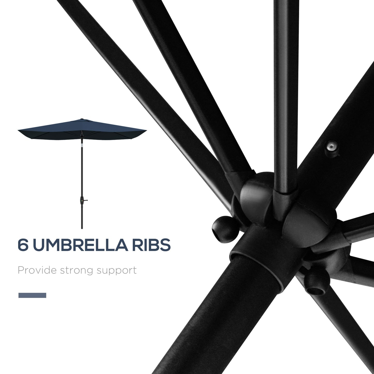 '-Outsunny 6.6 X 10 ft Rectangular Patio Umbrella Outdoor Table Market Umbrella with Crank & Push Button Tilt for Garden, Lawn, Deck & Backyard, Blue - Outdoor Style Company