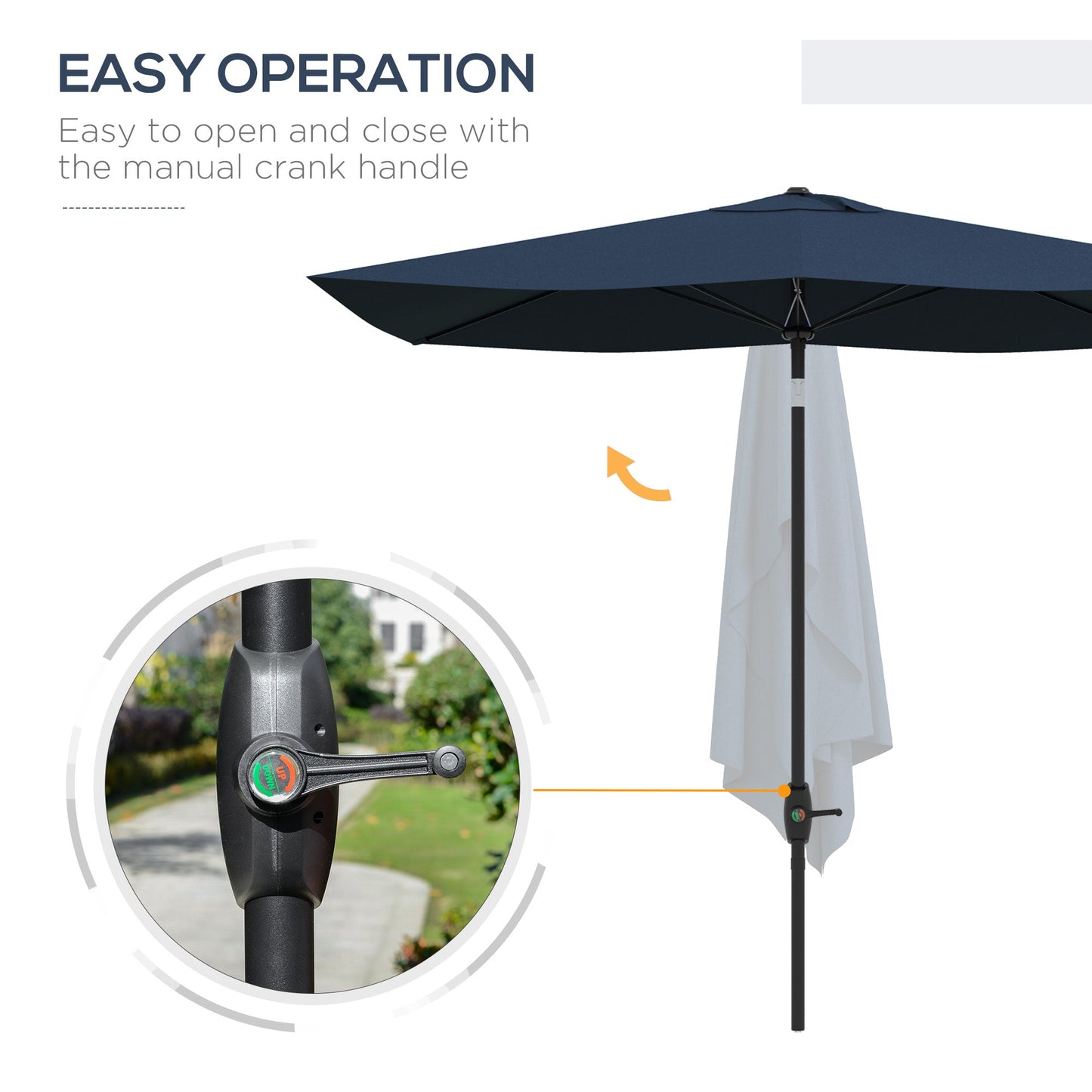 '-Outsunny 6.6 X 10 ft Rectangular Patio Umbrella Outdoor Table Market Umbrella with Crank & Push Button Tilt for Garden, Lawn, Deck & Backyard, Blue - Outdoor Style Company