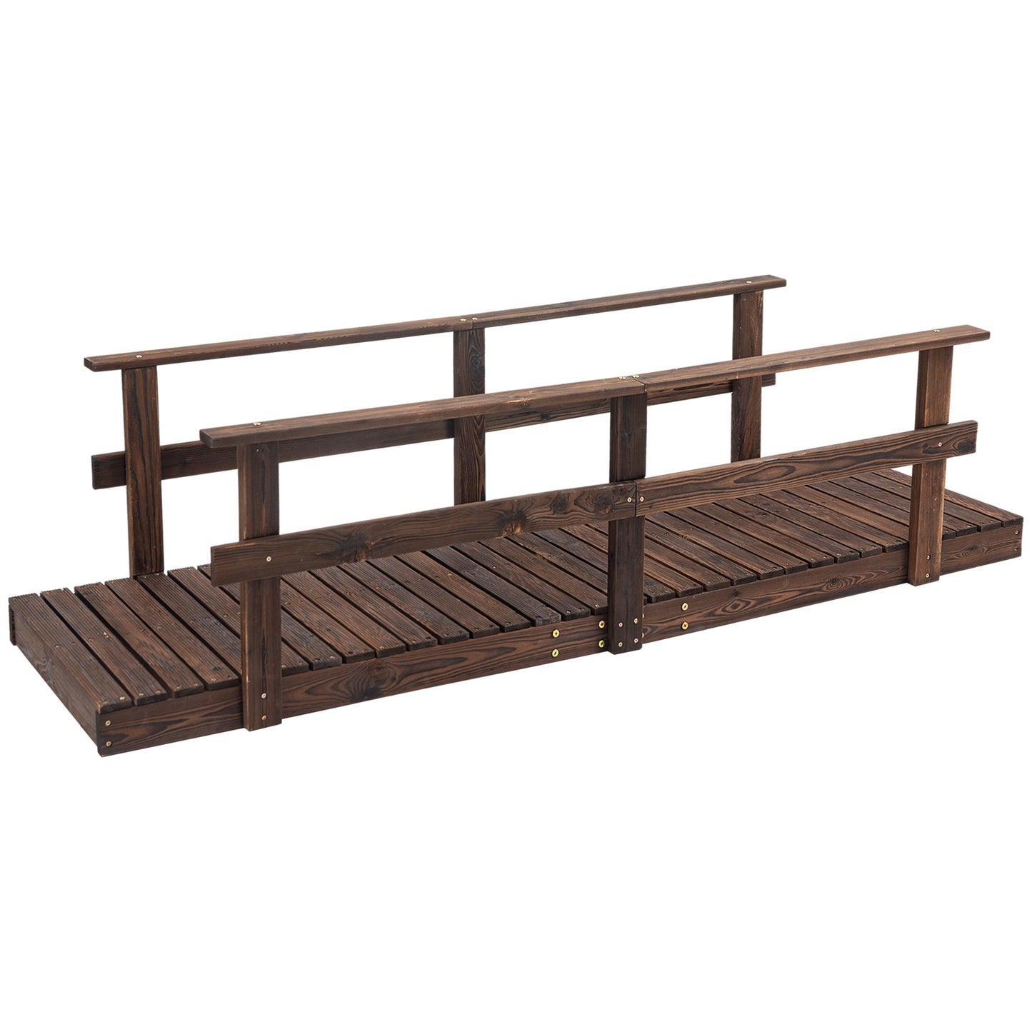 '-Outsunny 7' Garden Bridge Wooden Footbridge for Backyard Ponds, Creeks, Streams, Strained Finish - Outdoor Style Company