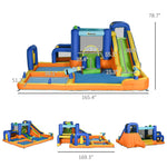 -Outsunny 7 in 1 Water Slide w/ Slide Pool Climbing Wall Water Cannon Basketball Hoop Boxing Post Football Stand for 3-8 Years - Outdoor Style Company