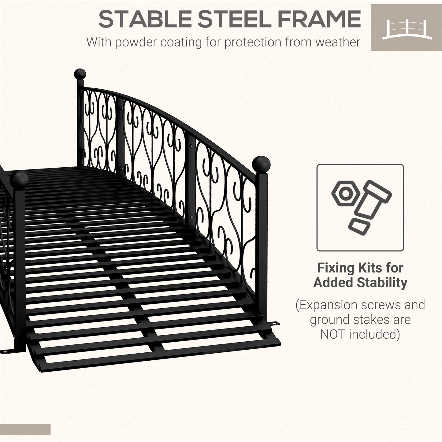 '-Outsunny 7' Metal Arch Garden Bridge Arc Footbridge with Side Railings Decorative Scrollwork, Black - Outdoor Style Company