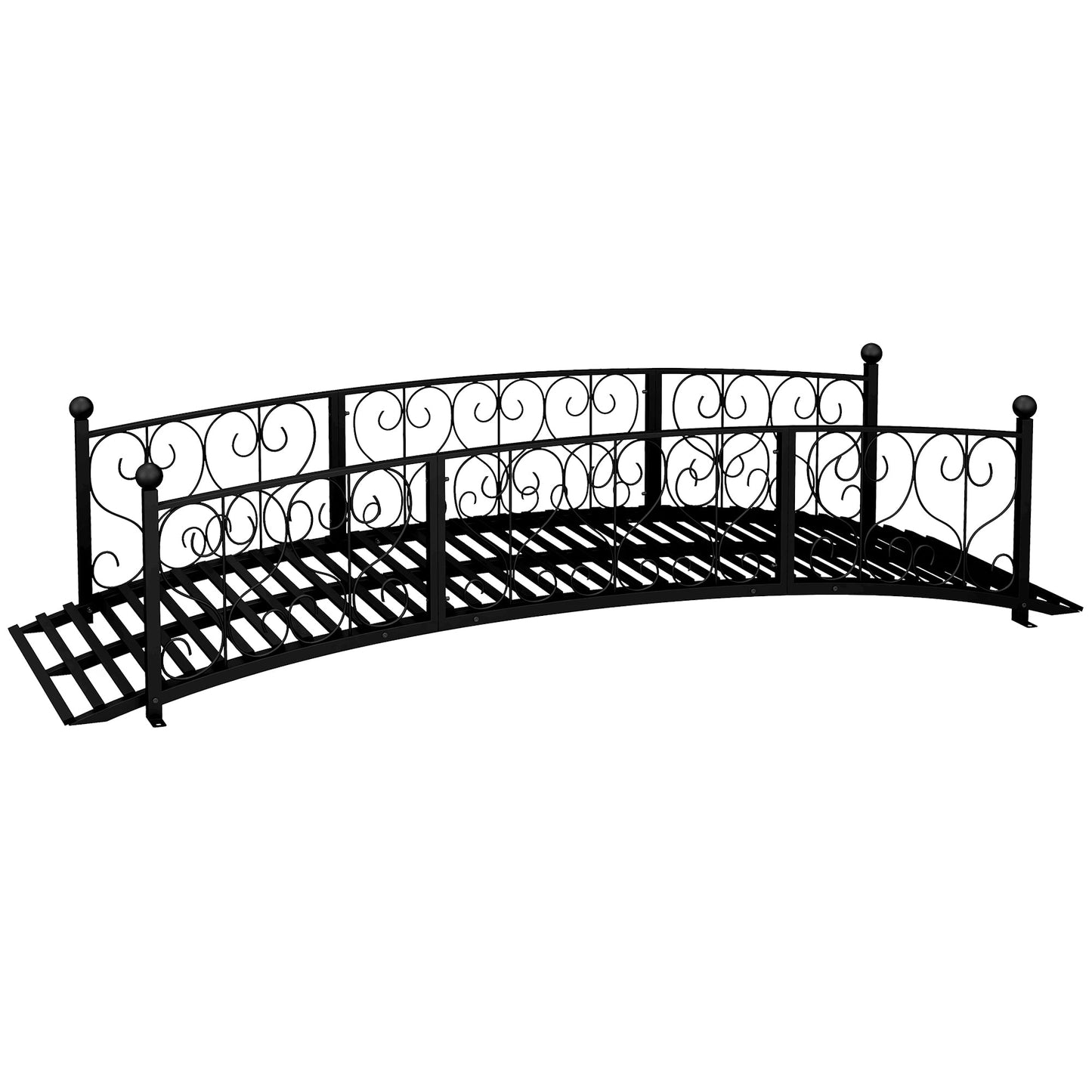 '-Outsunny 7' Metal Arch Garden Bridge Arc Footbridge with Side Railings Decorative Scrollwork, Black - Outdoor Style Company