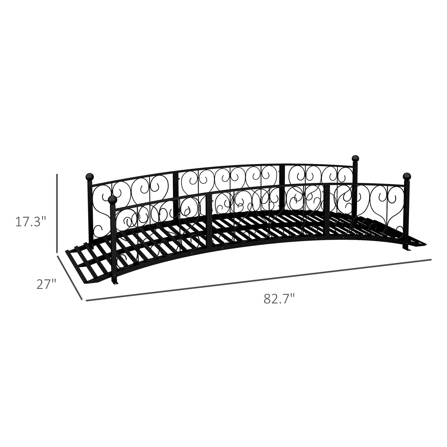 '-Outsunny 7' Metal Arch Garden Bridge Arc Footbridge with Side Railings Decorative Scrollwork, Black - Outdoor Style Company