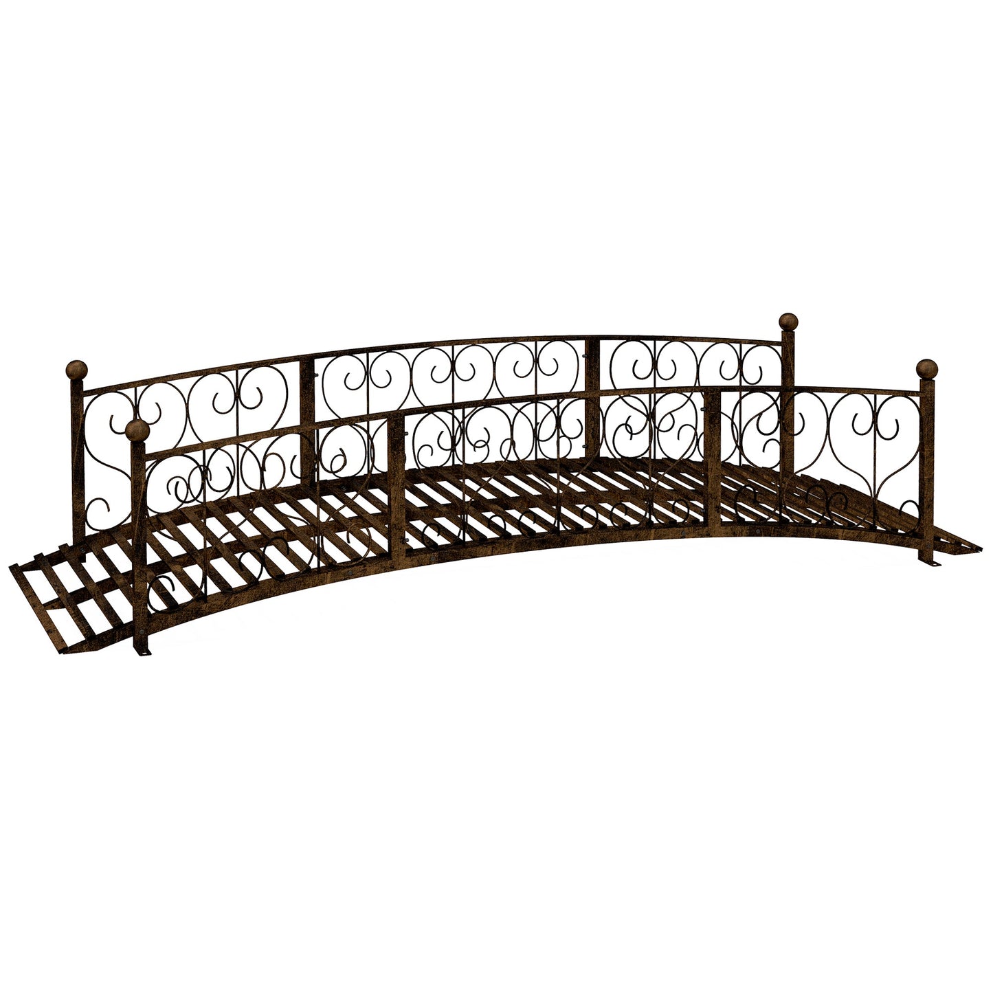 '-Outsunny 7' Metal Arch Garden Bridge Arc Footbridge with Side Railings Decorative Scrollwork, Bronze - Outdoor Style Company