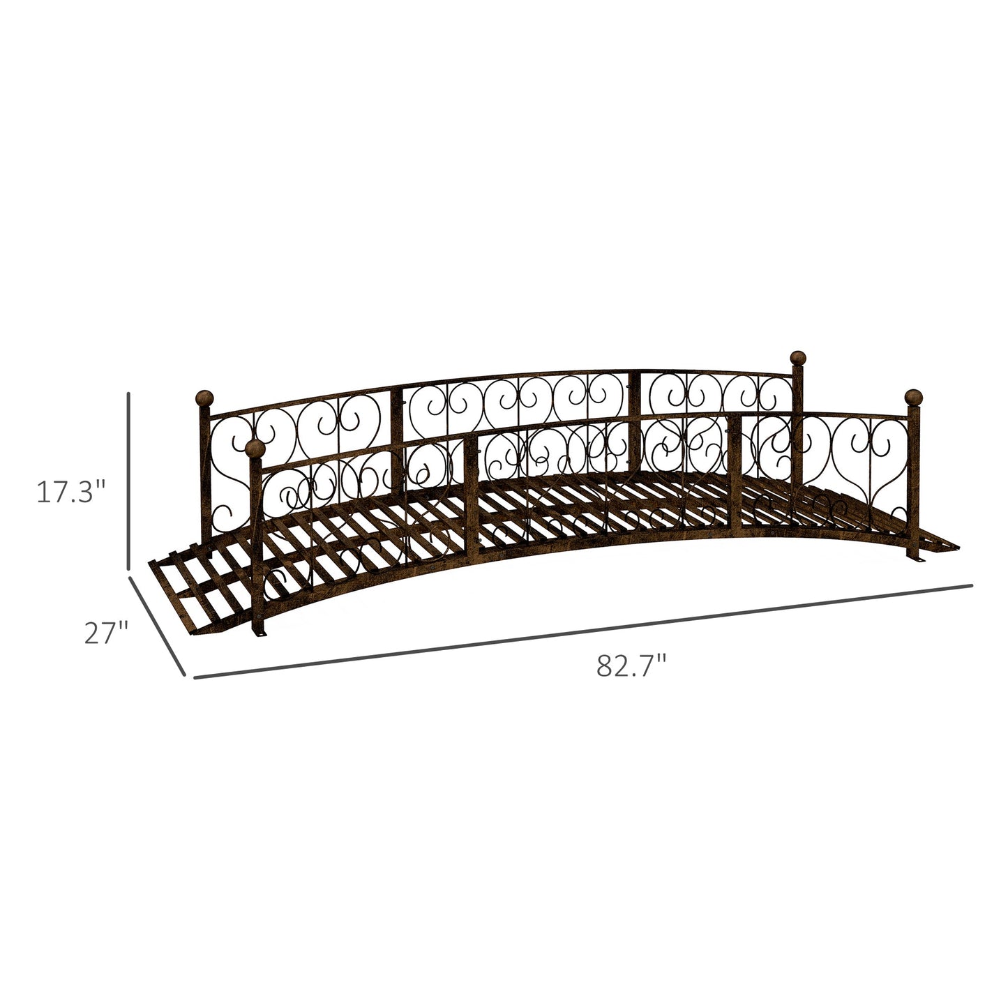 '-Outsunny 7' Metal Arch Garden Bridge Arc Footbridge with Side Railings Decorative Scrollwork, Bronze - Outdoor Style Company