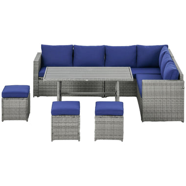 Sectional Sofa Sets - Outsunny 7 Piece Rattan Patio Furniture Set, Outdoor L - Shaped Sectional Sofa Conversation Set with Cushions, Storage, Dark Blue - Outdoor Style Company