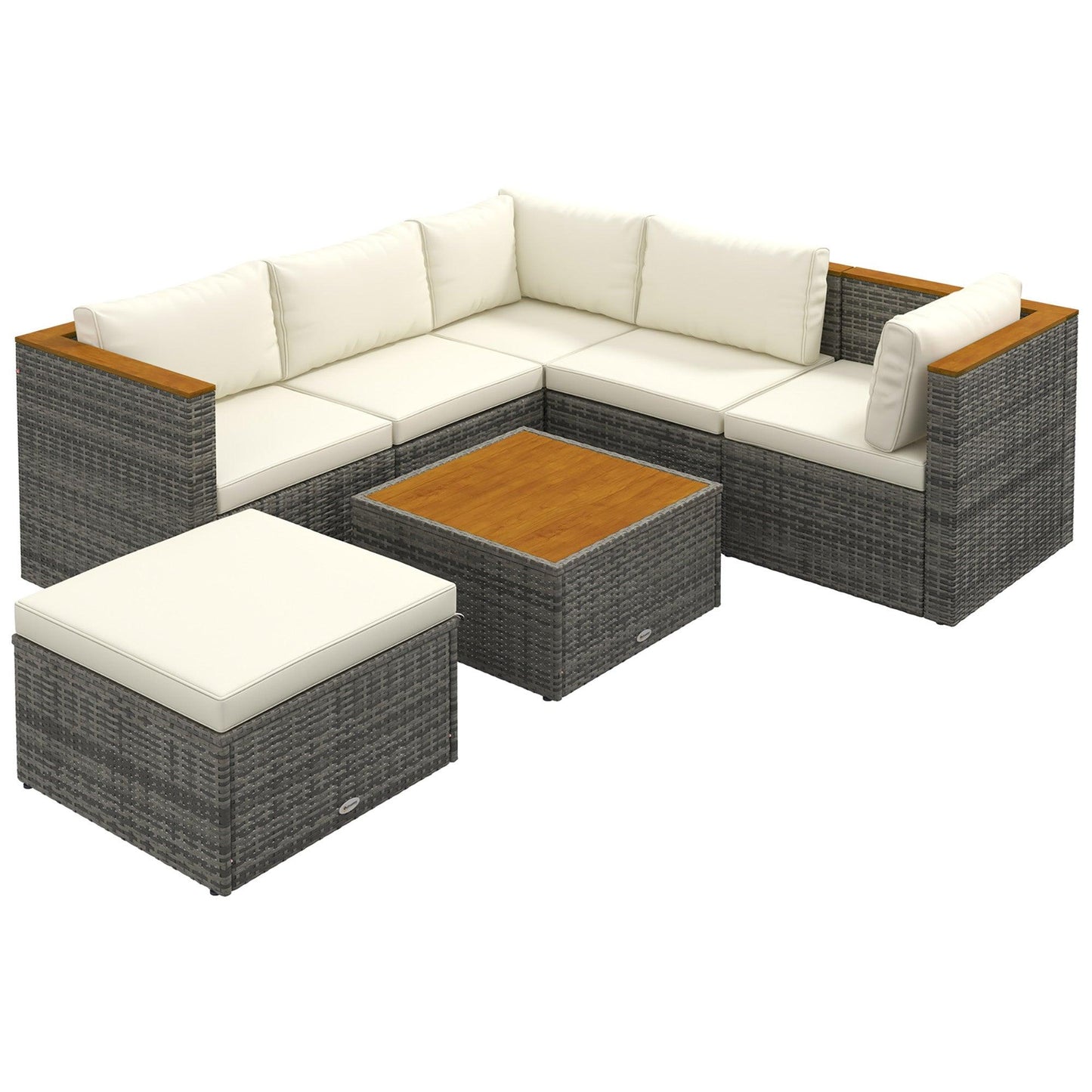 Coffee Tables - Outsunny 7 Pieces Outdoor Patio Furniture Set, PE Rattan Wicker Sectional Sofa Set with Cushions, Coffee Table, White - Outdoor Style Company