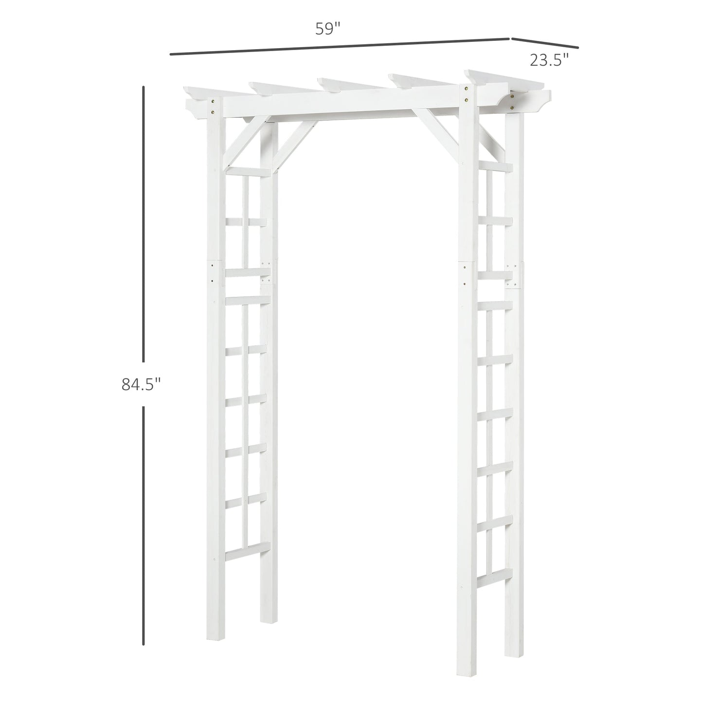 '-Outsunny 7' Wood Steel Outdoor Garden Arched Trellis Arbor with Natural Fir Wood & Side Panel for Climbing Vines, White - Outdoor Style Company