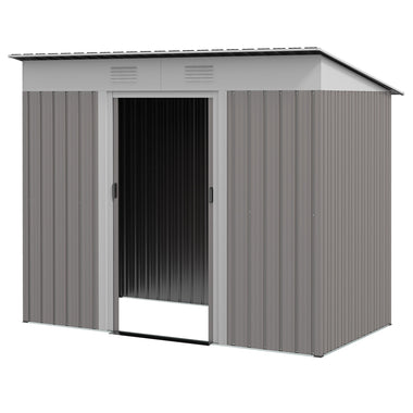 -Outsunny 7' x 4' Metal Garden Shed, Backyard Tool Storage Shed with Dual Locking Doors, 2 Air Vents and Steel Frame, Light Gray - Outdoor Style Company
