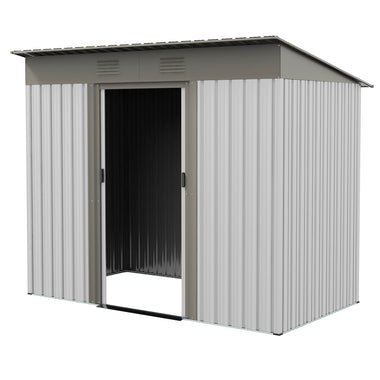 -Outsunny 7' x 4' Metal Garden Shed, Backyard Tool Storage Shed with Dual Locking Doors, 2 Air Vents and Steel Frame, Silver - Outdoor Style Company