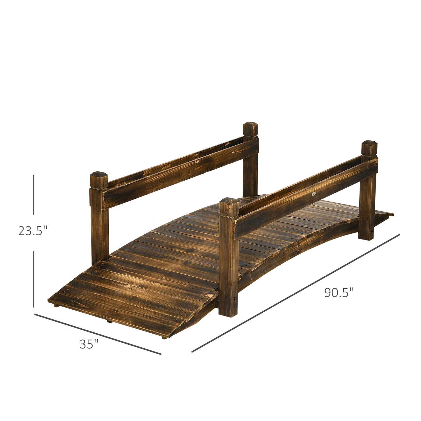 '-Outsunny 7.5' Wooden Garden Bridge with Planters on Safety Railings, Stained Finish Arc Footbridge for Backyards, Gardens and Streams - Outdoor Style Company