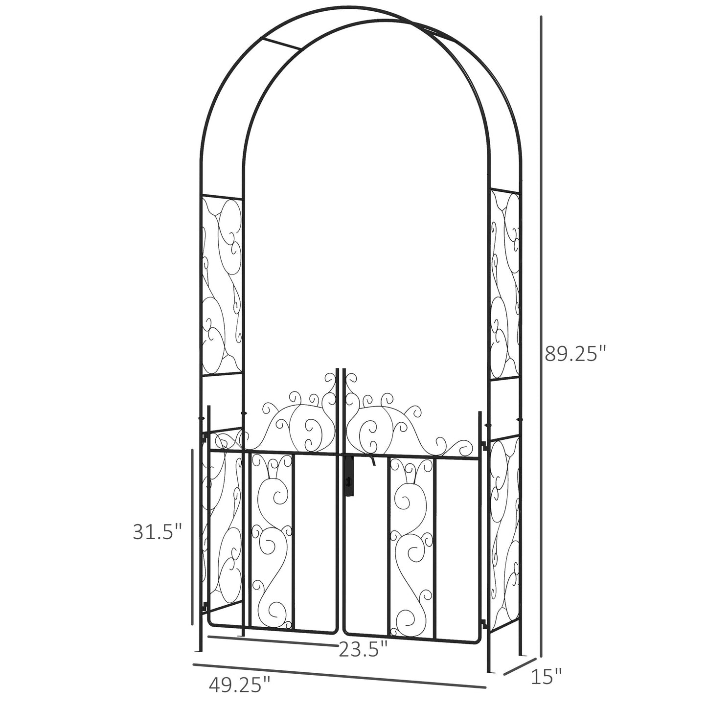 '-Outsunny 7.5ft Metal Garden Arbor with Double Gate, Arch Trellis for Climbing Plants, Roses, Vines, Black - Outdoor Style Company