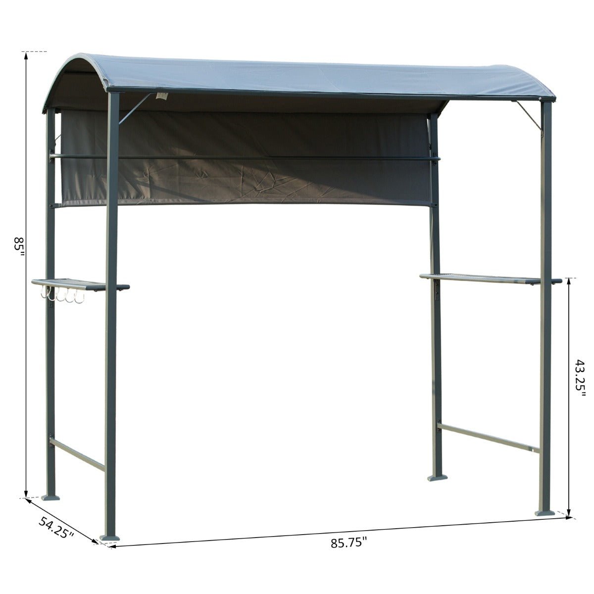 '-Outsunny 7FT Grill Gazebo BBQ Canopy with Sun Shade Panel Side Awning, 2 Exterior Serving Shelves, 5 Hooks for Patio Lawn Backyard - Outdoor Style Company