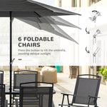 '-Outsunny 8 Piece Outdoor Dining Set, Patio Furniture Set with Umbrella, 6 Folding Chairs, Rectangle Table and Mesh Seat, Black - Outdoor Style Company