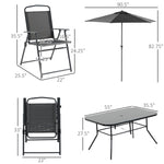 '-Outsunny 8 Piece Outdoor Dining Set, Patio Furniture Set with Umbrella, 6 Folding Chairs, Rectangle Table and Mesh Seat, Black - Outdoor Style Company