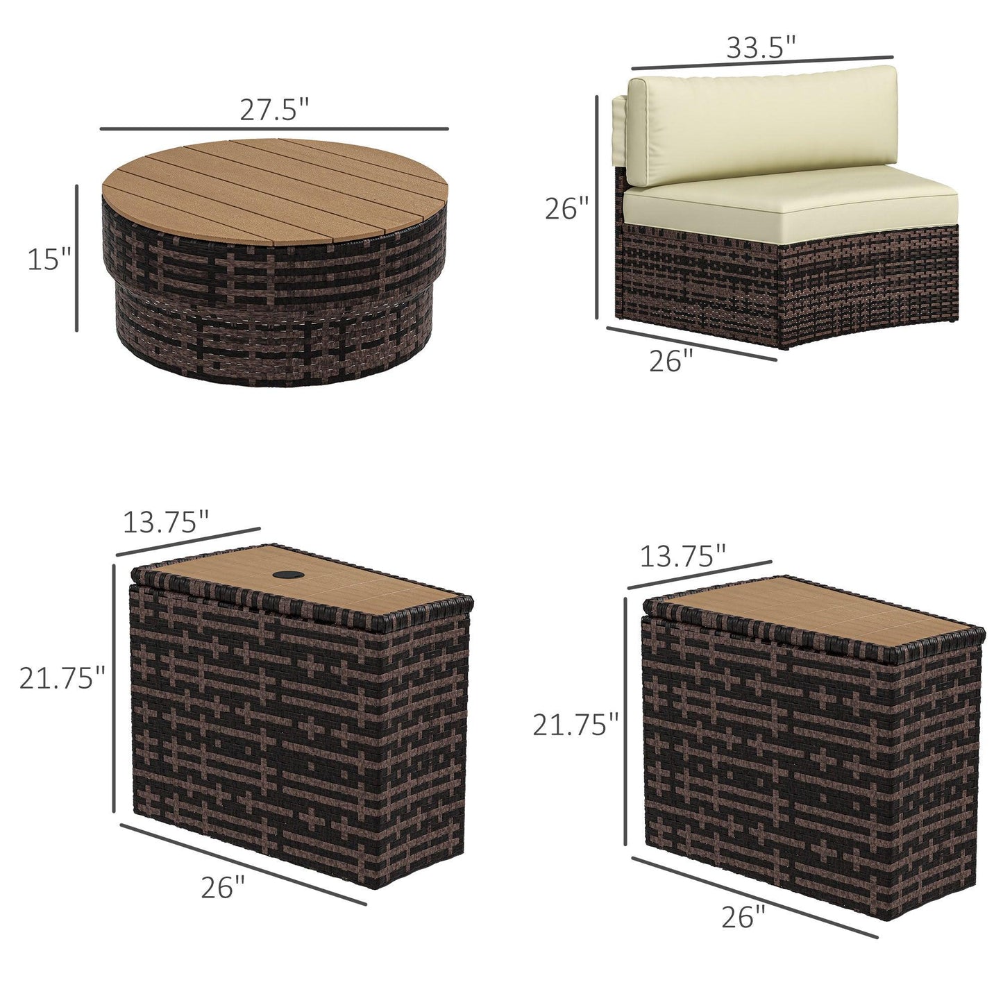 Sectional Sofa Sets - Outsunny 8 Piece Patio Furniture Set with 4 Rattan Sofa Chairs & 4 Tables with Storage & Umbrella Hole, Mixed Brown - Outdoor Style Company