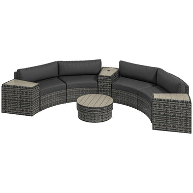 Sectional Sofa Sets - Outsunny 8 Piece Patio Furniture Set with 4 Rattan Sofa Chairs & 4 Tables with Storage & Umbrella Hole, Mixed Gray - Outdoor Style Company