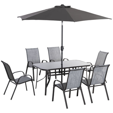 -Outsunny 8 Pieces Outdoor Dining Table and Chairs, with Adjustable Table Umbrella, Fast-Drying Fabric, 6 Chairs and Dining Table, Grey | Aosom.com - Outdoor Style Company