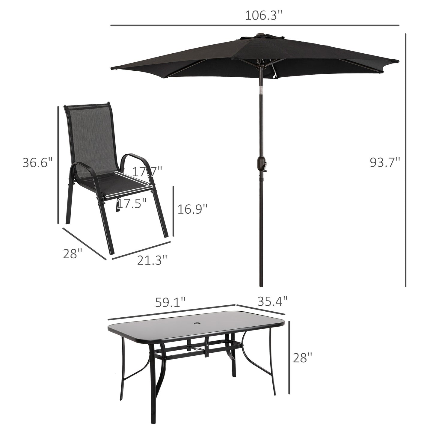 '-Outsunny 8 Pieces Patio Furniture Set with 9Ft Patio Umbrella, Outdoor Dining Table and Chairs, Black - Outdoor Style Company