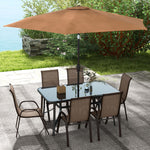 '-Outsunny 8 Pieces Patio Furniture Set with 9Ft Patio Umbrella, Outdoor Dining Table and Chairs, Light Mixed Brown - Outdoor Style Company