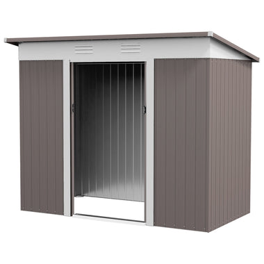 -Outsunny 8' x 4' Metal Garden Shed, Backyard Tool Storage Shed with Dual Locking Doors, 2 Air Vents and Steel Frame, Silver - Outdoor Style Company