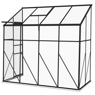 '-Outsunny 8' x 4' Walk-in Polycarbonate Greenhouse Lean-to Aluminum Green House with Rain Gutter and Foundation, Black - Outdoor Style Company