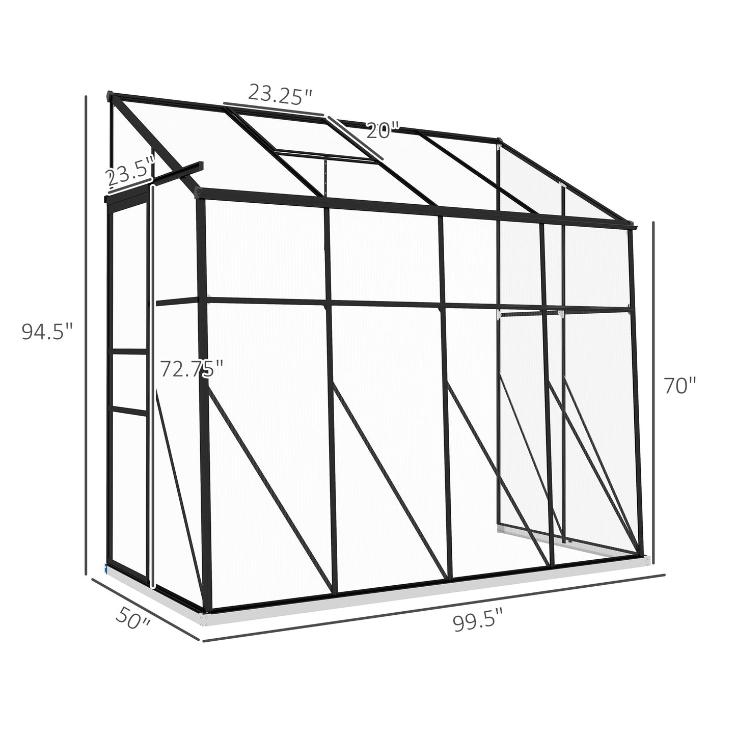 '-Outsunny 8' x 4' Walk-in Polycarbonate Greenhouse Lean-to Aluminum Green House with Rain Gutter and Foundation, Black - Outdoor Style Company